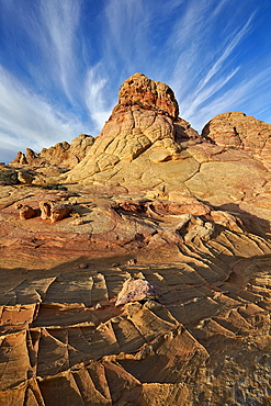 Sandstone formations with clouds, Coyote Buttes Wilderness, Vermilion Cliffs National Monument, Arizona, United States of America, North America