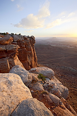 Looking along the edge of a butte at sunset, Canyonlands National Park, Island In The Sky District, Utah, United States of America, North America