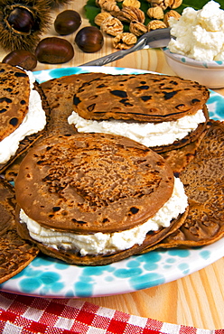 Necci, flatbread made with chestunt flour, filled with ricotta cheese, Tuscany, Italy, Europe