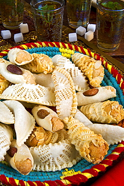 Moroccan biscuits and mint tea,  Morocco, North Africa, Africa