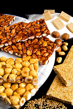 Croccante, a nut crisp sweet typical of many areas of Italy, made from sugar and almonds, hazelnuts or walnuts. Italian gastronomy, Italy, Europe