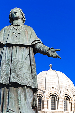 De Belsunce statue at the Cathedral of Marseille (Notre-Dame de la Major) (Sainte-Marie-Majeure), Marseille, Bouches du Rhone Provence-Alpes-Cote-d'Azur, France, Europe