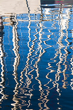 Boat reflections at the Vieux Port, Marseille, Bouches du Rhone, Provence-Alpes-Cote-d'Azur, France, Mediterranean, Europe