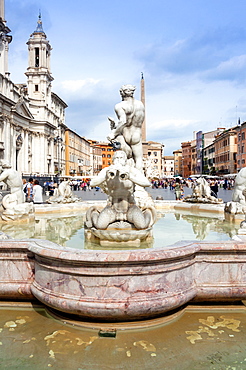 The Moor Fountain (Fontana del Moro), Piazza Navona, UNESCO World Heritage Site, Rome, Lazio, Italy, Europe