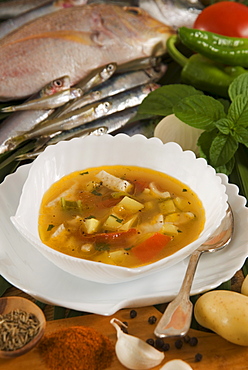 Caldo de pescado soup, food of the Canary Islands, Spain, Europe