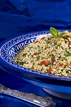 Arabic food, tabuleh, burghul with mint, tomatoes, lemon, parsley, olive oil, Middle East