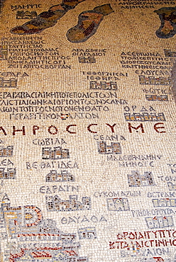 Mosaics showing map of Palestine, St. George Orthodox Christian Church, Madaba, Jordan, Middle East