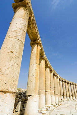 Oval Plaza with colonnade and ionic columns, Jerash (Gerasa), a Roman Decapolis City, Jordan, Middle East