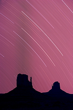 Long exposure of star trails in night sky, Monument Valley Navajo Tribal Park, Arizona Utah border, United States of America, North America