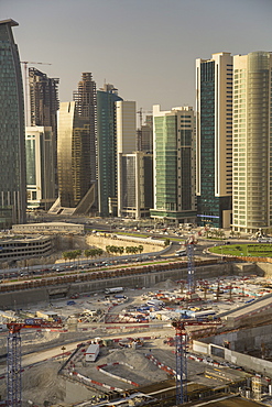 Futuristic skyscrapers downtown in Doha, Qatar, Middle East