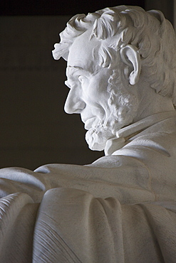 Close-up of marble statue of Abraham Lincoln, Lincoln Memorial, Washington D.C., United States of America, North America