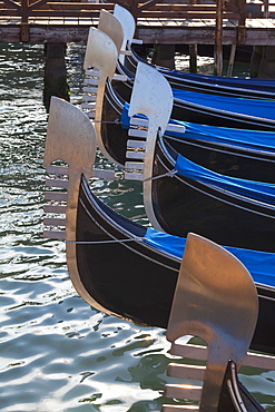 Gondolas moored in St. Mark's Basin, Venice, Veneto, Italy, Europe