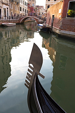 Gondola moored in a quiet canal in the Dorsoduro area, Venice, UNESCO World Heritage Site, Veneto, Italy, Europe