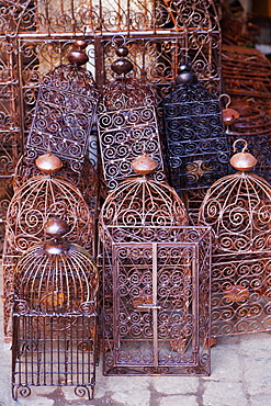 Intricately crafted bird cages in Souk Addadine (metalworkers souk), Marrakech, Morocco, North Africa, Africa 