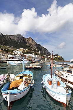 Traditional fishing boats in Marina Grande in Capri, Campania, Italy, Mediterranean, Europe