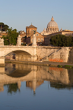 The River Tiber with the dome of St. Peter's Basilica, Rome, Lazio, Italy, Europe