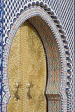 Detail of bronze doorway, Fez el-Jedid, Royal Palace, Fez, Morocco, North Africa, Africa