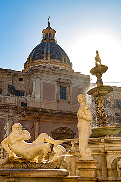 Sculptures of the Fontana Pretoria in Piazza Pretoria in Palermo, Sicily, Italy, Europe