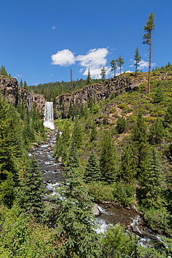 Tumalo Falls, a 97-foot waterfall on Tumalo Creek, in the Cascade Range west of Bend, Oregon, United States of America, North America