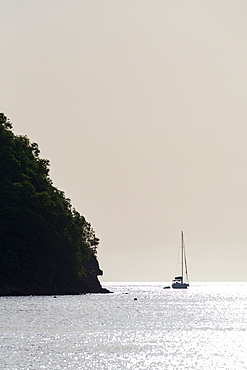 Boat moored off Marigot Bay at sunset, St. Lucia, Windward Islands, West Indies Caribbean, Central America