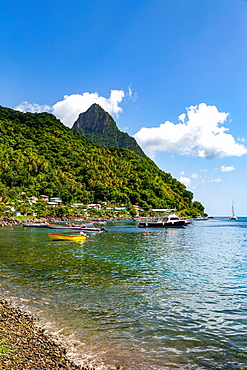 Petit Piton from the beach at Soufriere, St. Lucia, Windward Islands, West Indies Caribbean, Central America