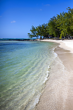 Beautiful beach and calm, clear water at Ile aux Cerfs on the exotic island of Mauritius in the Indian Ocean