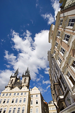 Old Town Square, spires of the Church of Our Lady before Tyn, Old Town, Prague, Czech Republic, Europe