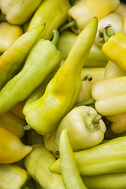 Green chilli peppers in market, Old Town, Prague, Czech Republic, Europe