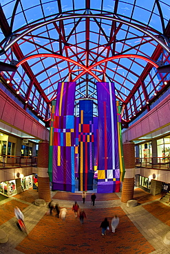 Colourful flags and passageway inside Quincy Market, Boston, Massachusetts, New England, United States of America, North America