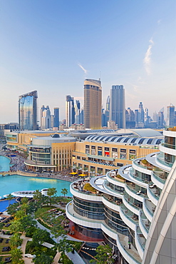 Dubai skyline, elevated view over the Dubai Mall and Burj Khalifa Park, Dubai, United Arab Emirates, Middle East