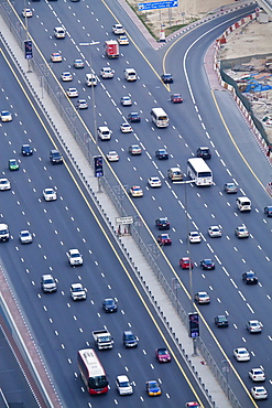 Elevated view of traffic along Sheikh Zayed Road, Dubai, United Arab Emirates, Middle East