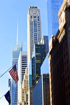 Modern architecture of buildings along 42nd Street in Mid Town Manhattan, New York City, New York, United States of America, North America