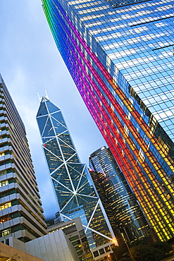 Bank of China building and Hong Kong skyline at dusk, Central business and financial district, Hong Kong Island, Hong Kong, China, Asia