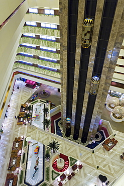 Wide angle view of the interior of a hotel, Doha, Qatar, Middle East