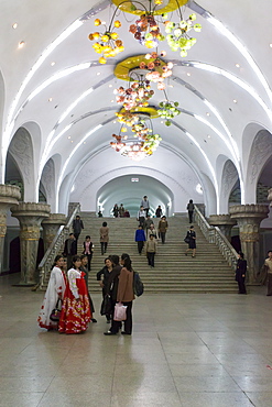 One of the many 100 metre deep subway stations on the Pyongyang subway network, Pyongyang, Democratic People's Republic of Korea (DPRK), North Korea, Asia