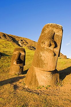 Giant monolithic stone Moai statues at Rano Raraku, Rapa Nui (Easter Island), UNESCO World Heritage Site, Chile, South America