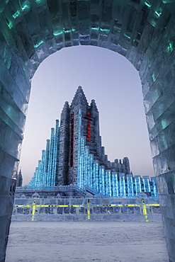 Spectacular illuminated ice sculptures at the Harbin Ice and Snow Festival in Harbin, Heilongjiang Province, China, Asia