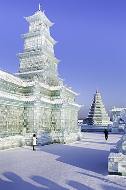 Spectacular ice sculptures at the Harbin Ice and Snow Festival in Harbin, Heilongjiang Province, China, Asia