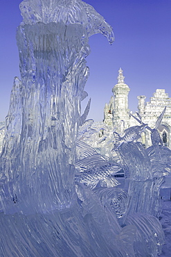 Spectacular ice sculptures at the Harbin Ice and Snow Festival in Harbin, Heilongjiang Province, China, Asia