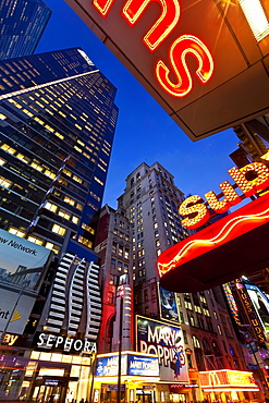 Neon lights of 42nd Street, Times Square, Manhattan, New York City, New York, United States of America, North America