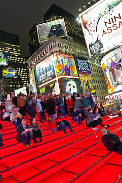 Neon lights at night, Times Square, Manhattan, New York City, New York, United States of America, North America