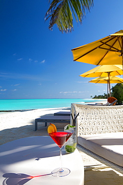 Cocktails on tropical beach, Maldives, Indian Ocean, Asia