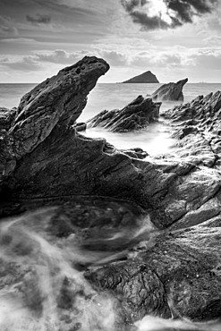 Rugged coastal ledges at Wembury Bay on the south coast of Devon, England, United Kingdom, Europe