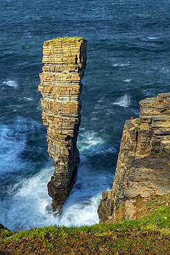 North Gaulton Castle sea stack on the wild west coast of Orkney, Scotland, United Kingdom, Europe