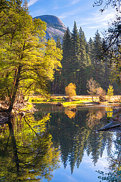 Autumn reflections on the River Merced in Yosemite Valley, Yosemite National Park, UNESCO World Heritage Site, California, United States of America, North America