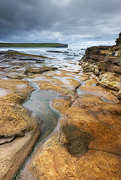 Old Red Sandstone ledges at the Bay of Skaill, Mainland, Orkney Islands, Scotland, United Kingdom, Europe