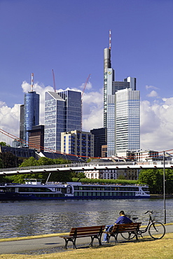 Skyline along River Main, Frankfurt, Hesse, Germany, Europe