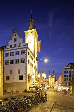 Rathaus (Town Hall) at dusk, Wurzburg, Bavaria, Germany, Europe