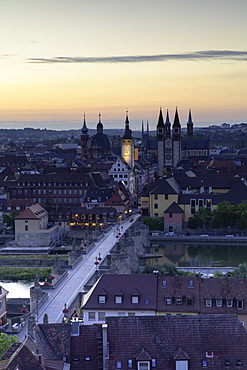 View over Wurzburg at dawn, Bavaria, Germany, Europe