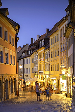 Restaurants at dusk, Bamberg, UNESCO World Heritage Site, Bavaria, Germany, Europe